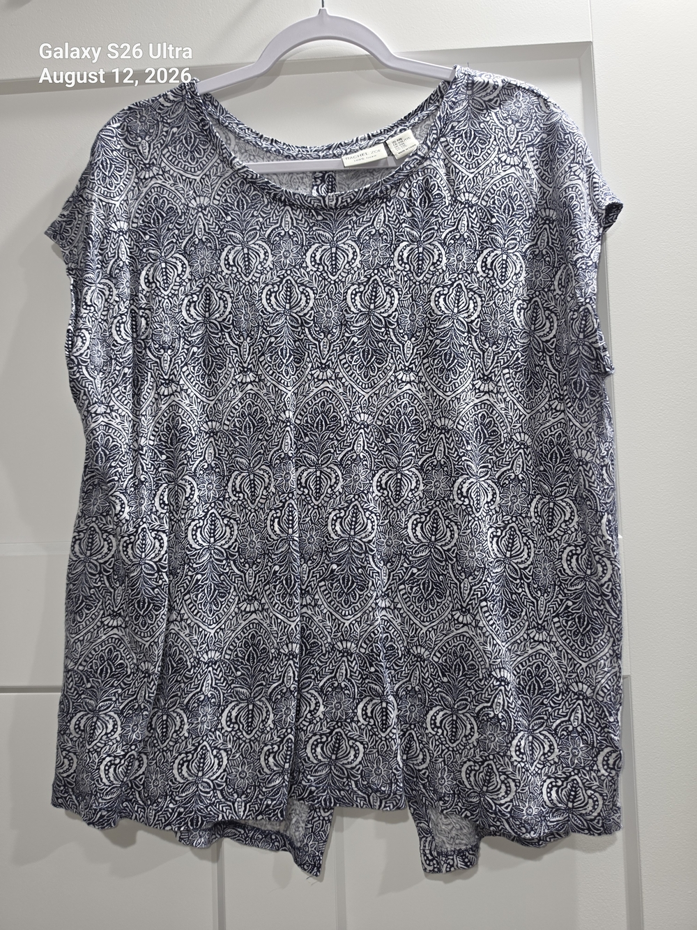 Rachel Zoe Navy and White Printed Short Sleeve Top